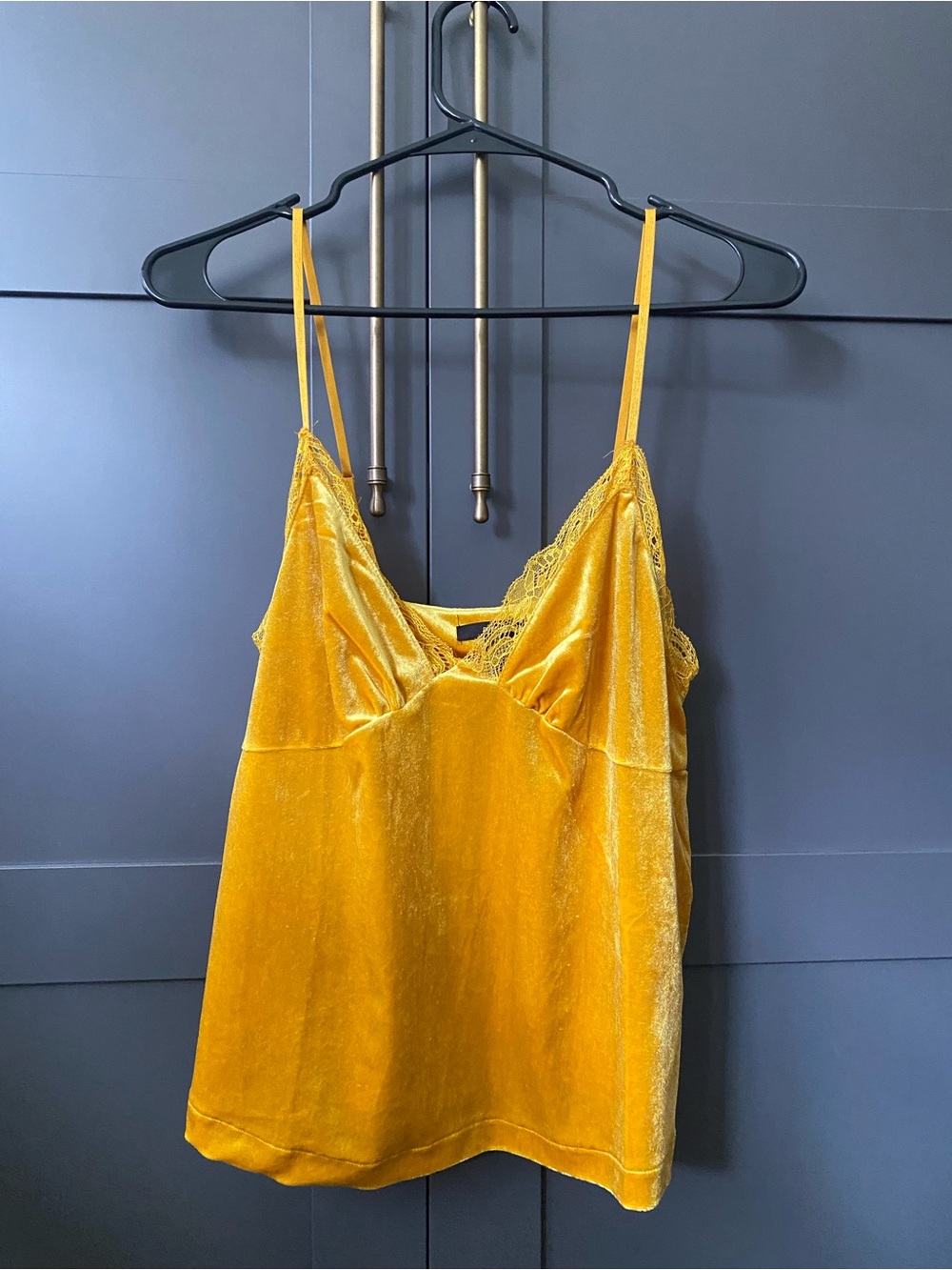 Yellow Velvet Lace-Trim Cami Top